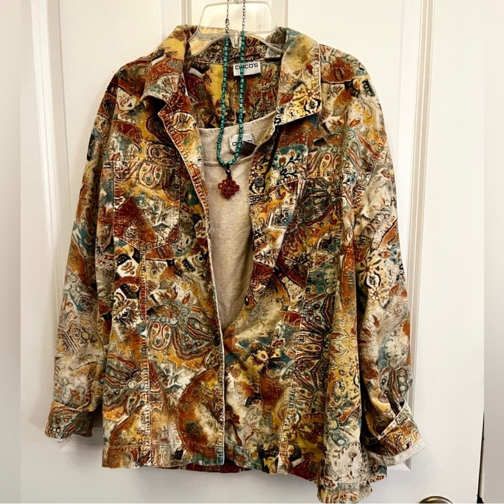 Chico's button down print light corduroy shirt
